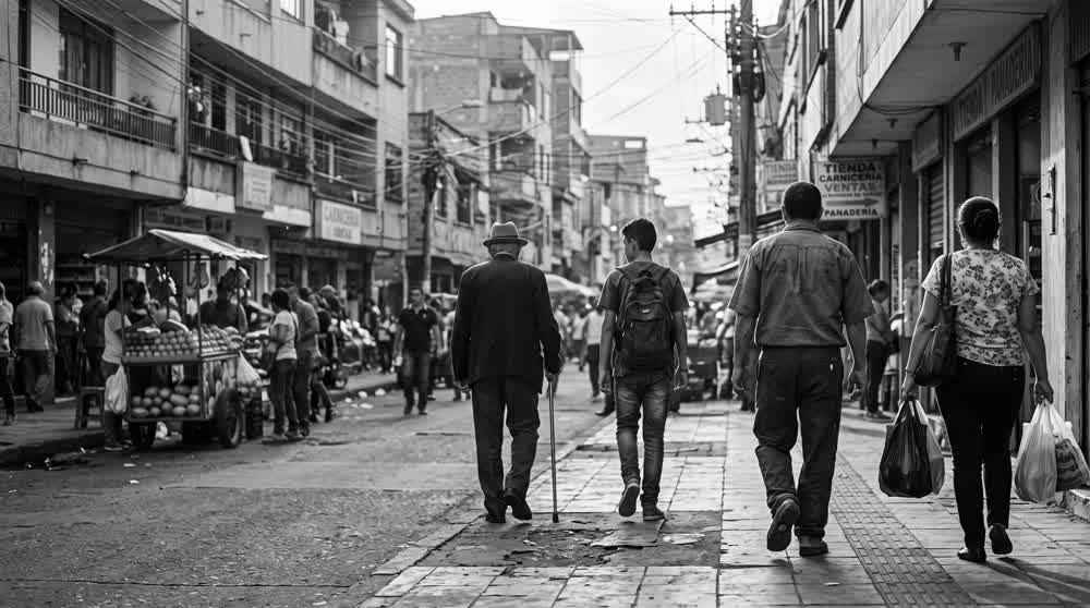 Gente caminando por el centro de una ciudad latinoamericana