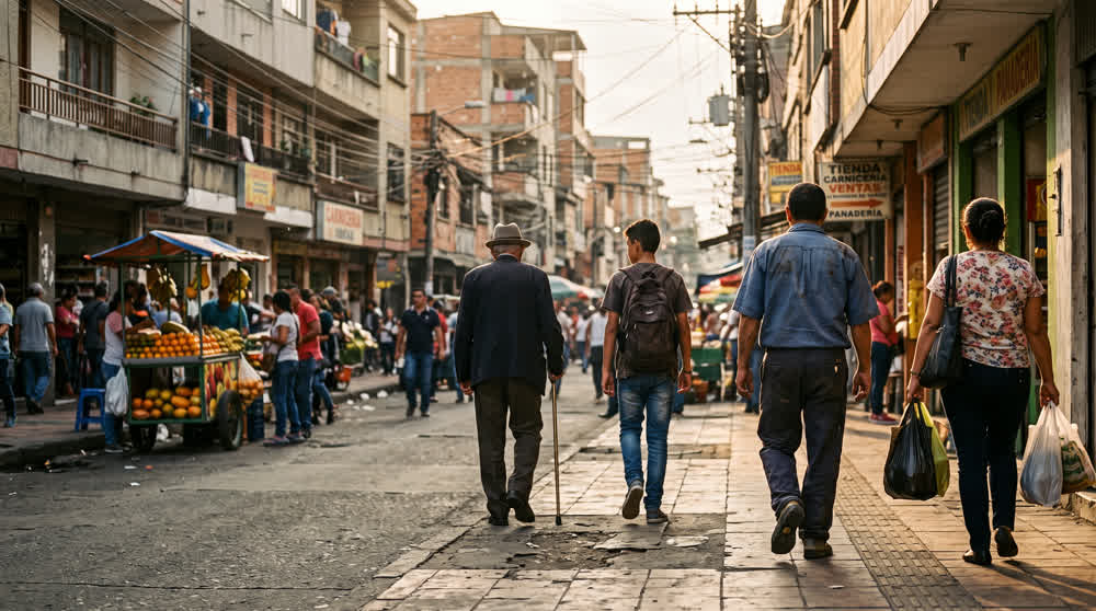 Gente caminando por el centro de una ciudad latinoamericana